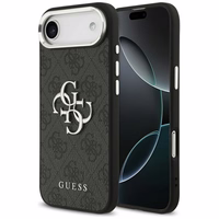 GUESS viedtālruņa apvalks IPHONE 17 Air GUHCP17MP4G4SMCK (4G PU ādas apvalks ar lielu 4G un klasisko logotipu un sudraba metāla kameras rāmi) melns