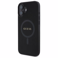 Guess Saffiano Classic Logo Magnētiskais viedtālruņa apvalks iPhone 16 - melns