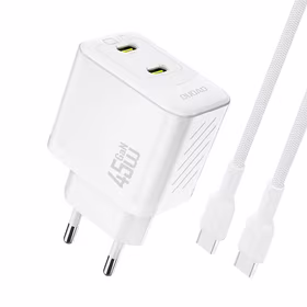 Dudao A28PCEU PD 45W GaN 2xUSB-C Wall Lādētājs with USB-C Kabelis - Balts