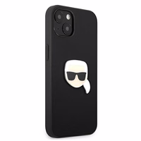 Karl Lagerfeld Ādas Ikonik Karl's Head Metāla apvalks iPhone 13 mini - melns