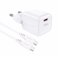 Acefast A77 Mini PD 30W GaN sienas lādētājs + USB-C kabelis - balts