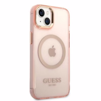 Guess GUHMP14MHTCMP iPhone 14 Plus 6.7" rozā/rozā cietais apvalks Zelta kontūra Caurspīdīgs Magnētiskais