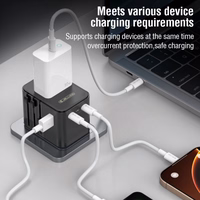 JELLICO universāls ceļojumu adapteris S9 PD 2xUSB-C + 1xUSB 3.4A Max 2500W melns