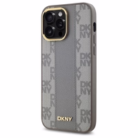 DKNY Ādas rūtainais mono raksts Magnētiskais viedtālruņa apvalks iPhone 14 Pro Max - bēša