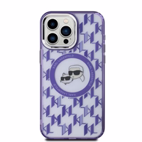 Karl Lagerfeld IML Monogramma Karl & Choupette Galva Magnētiskais Viedtālruņa apvalks iPhone 15 Pro - violets