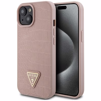 Guess GUHCP15SPCRTHCP iPhone 15 6.1" rozā/rozā cietais apvalks Croco Triangle Metal Logo