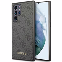 Guess GUHCS23LG4GFGR S23 Ultra S918 pelēks/pelēks cietais apvalks 4G Metāla Zelta Logotips