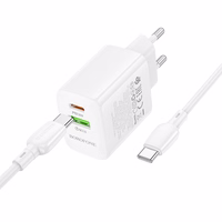 Borofone Lādētājs BN29 USB + Type C - QC 3.0 PD 30W ar Type C uz Type C kabeli balts