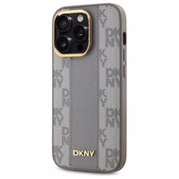 DKNY Ādas rūtainais mono raksts Magnētiskais viedtālruņa apvalks iPhone 14 Pro - bēša