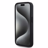 Karl Lagerfeld ādas monogrammas metāla logotips viedtālruņa apvalks iPhone 15 Pro Max - melns