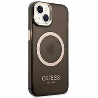 Guess GUHMP14SHTCMK iPhone 14 6.1" melns/melns cietais apvalks Zelta kontūra Daļēji caurspīdīgs Magnētiskais