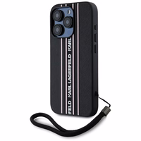 Karl Lagerfeld Saffiano Athleisure Stripes Cord viedtālruņa apvalks iPhone 15 Pro - rozā