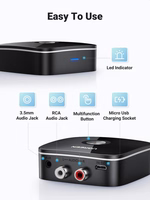 Bluetooth adaptera uztvērējs Ugreen CM123 2xRCA/AUX Bluetooth 5.0 melns (30445)