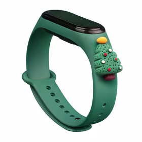 Siksna Xmas Xiaomi Mi Band 3 / 4 Ziemassvētku silikona siksna aproce ar Ziemassvētku eglīti - tumši zaļa