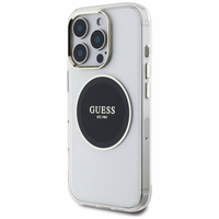 Guess IML Metal Colored Circle Classic Logo Magnētiskais viedtālruņa apvalks iPhone 16 Pro - melns