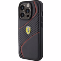 Ferrari Twist Metal Logo viedtālruņa apvalks iPhone 15 Pro - melns