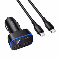 Auto lādētājs Hoco ar LCD ekrānu 2xUSB A + 1xUSB C PD QC3.0 42W Z63A melns