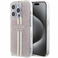 Guess IML 4G Gold Stripe viedtālruņa apvalks iPhone 15 Pro - rozā