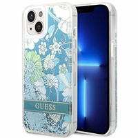 Guess GUHCP14MLFLSN iPhone 14 Plus 6.7 "zaļš/zaļš cietais apvalks Flower Liquid Glitter