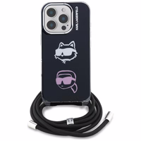 Karl Lagerfeld IML Crossbody Karl&Choupette Head Maciņš for iPhone 16 Pro Max - melns