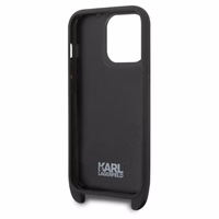 Karl Lagerfeld KLHCP14LSTMMK iPhone 14 Pro 6.1" cietais viedtālruņa apvalks melns/melns Monogrammas Plāksnītes Logotipa Siksna