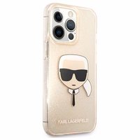 Karl Lagerfeld Glitter Karl's Head Case iPhone 13 Pro / iPhone 13 - zelta krāsas apvalks