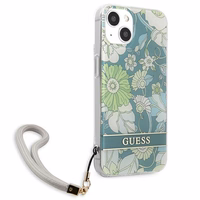 Guess GUHCP13SHFLSN iPhone 13 mini 5.4" zaļš cietais viedtālruņa apvalks ar ziedu siksniņu