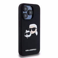 Karl Lagerfeld Silikonais Karl&Choupette Ring MagSafe apvalks iPhone 15 Pro Max - melns