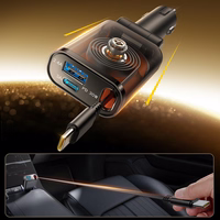 Joyroom JR-CCL07 3 vienā automašīnas lādētājs ar iebūvētu izbīdāmu kabeli - tumši pelēks