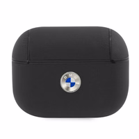 BMW dabīgās ādas sudraba logotips AirPods Pro apvalks - melns