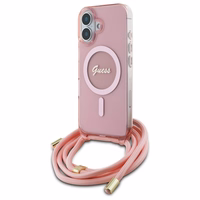 Guess Crossbody Cord Script MagSafe Viedtālruņa apvalks Apple iPhone 16 - rozā