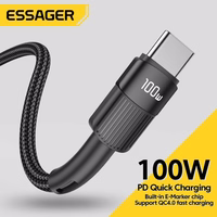 USB Kabelis Essager "Star" Melns "Type-C / Type-C" 200cm (līdz 100W)
