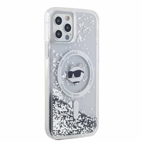 Karl Lagerfeld Šķidrie Spīdumi Choupette galvas MagSafe apvalks iPhone 12 / 12 Pro - caurspīdīgs