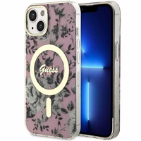Guess Flower Magnētiskais viedtālruņa apvalks iPhone 14 - rozā