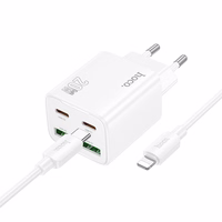 Viedtālruņa lādētājs Hoco 2 x USB C + 2 x USB A QC3.0 PD 3A 20W + kabelis USB C uz Lightning N55 balta