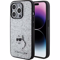Karl Lagerfeld Fixed Glitter Choupette Logo Metal Pin Viedtālruņa apvalks iPhone 15 Pro Max - sudrabains