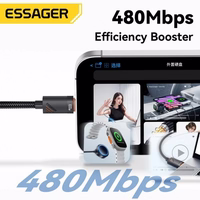 USB Kabelis Essager "Triple" 3in1 melns "Type-C / Type-C / Lightning" 120cm