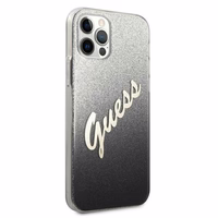 Guess GUHCP12LPCUGLSBK iPhone 12 Pro Max 6.7" melna/melna cietais apvalks Glitter Gradient Script