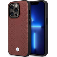 Viedtālruņa apvalks BMW BMHCP14X22RFGR iPhone 14 Pro Max 6.7" bordo/bordo ādas dimanta raksts