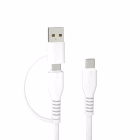 Forever pārstrādes kabelis 2w1 1,5m 3A USB-C - USB-C + USB-A KR2W1-00 balts