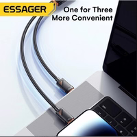 USB Kabelis Essager "Triple" 3in1 melns "Type-C / Type-C / Lightning" 120cm