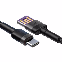 Baseus Cafule USB-C kabelis Huawei SuperCharge, QC 3.0, 5A 1m (melns + pelēks)
