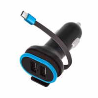 Forever CC-02 auto lādētājs 2x USB 3A melns ar USB-C kabeli 0,2 m