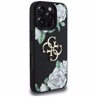 Guess Grained Roses Big 4G logo viedtālruņa apvalks iPhone 16 Pro - melns