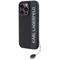 Karl Lagerfeld Saffiano ar rhinestones un šarma viedtālruņa apvalks iPhone 15 Pro Max - melns