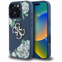 Guess Grained Roses Big 4G logo viedtālruņa apvalks iPhone 16 Pro Max - zils