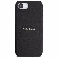 Guess PU Grained Classic Logo viedtālruņa apvalks iPhone 16e ar MagSafe - melns