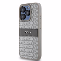 DKNY Ādas mono svītra un metāla logotips viedtālruņa apvalks iPhone 15 Pro - bēšs