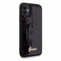 Guess Spīdumi uzraksts metāla viedtālruņa apvalks iPhone 11 / Xr - melns