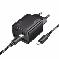 Lādētājs Hoco 2 x USB C + 2 x USB A QC3.0 PD 3A 30W + kabelis USB C uz Lightning N56 melns